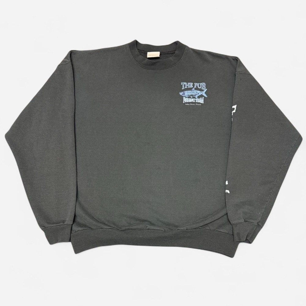 Vintage 90s Hanes The Pub Fishing Team Florida Sweatshirt XL Black Tarpon Fish